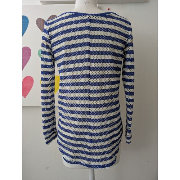 Whetherly women's blue white striped stretch open knit top size small - Picture 3 of 15